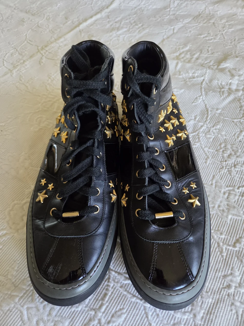 Jimmy Choo | Belgravia Black High-Top Sneakers with Gold Star Studs